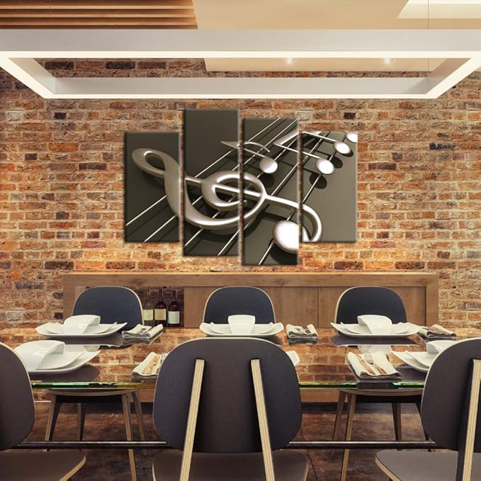 iKNOW FOTO 4 Panel 3D Music Notes Canvas Wall Art Hanging Paintings Modern Artwork Abstract Picture Prints Home Decoration Gift Unique Designed Framed Art Work for Walls Ready to Hang for Classroom