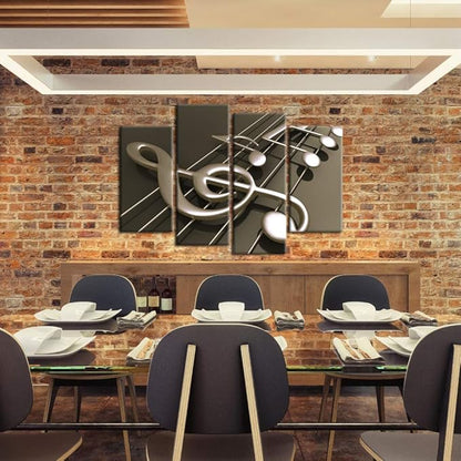 iKNOW FOTO 4 Panel 3D Music Notes Canvas Wall Art Hanging Paintings Modern Artwork Abstract Picture Prints Home Decoration Gift Unique Designed Framed Art Work for Walls Ready to Hang for Classroom