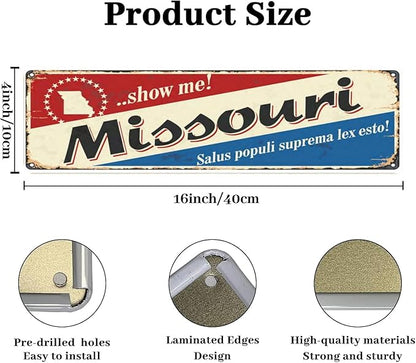Welcome to US City Metal Wall Decor Missouri Metal Tin Sign Decorative Plaque Farmhouse Country Home Decor 4" X 16"