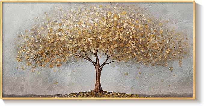 Gold Framed Tree of Life Wall Art, Large Modern Canvas Prints Paintings Artwork for Walls, Luxury Golden Big Tree Pictures for Living Room Bedroom Dining Room Fireplace Office Wall Decor, 48x24