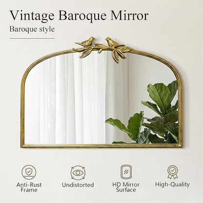 Antique Baroque Vintage Vanity Mirror 20x30Inch, Gold with Ornate Antique Frame, Arched Vintage Wall Mirror for Living Room, Fireplace, Entryway