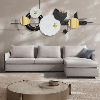 Lucky Large Modern Abstract Metal Wall Art Decor 59.1" x 21.3" Modern Geometric Abstract Wall Sculptures Circle Hanging Wall Decor for Indoor Outdoor Living Room Dinning Room Bedroom Entryway