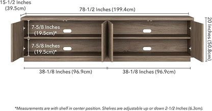 Henn&Hart Fluted TV Stand for TVs up to 85" with 2 Concealed Ribbed Storage Cabinets and Adjustable Shelves for Living Room, Family Room, or Office, Weathered Gray