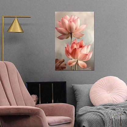 Bathroom Wall Art Pink Lotus Flowers Decor Modern Spring Floral Paintings Canvas Prints Artwork for Living Room Bedroom Home Decoration Framed