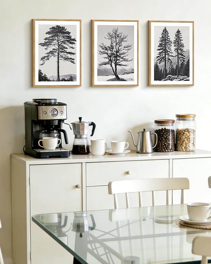 Drsoum Vintage Black Gray Tree Wall Art Framed Antique Retro Forest Prints Modern Rustic Artwork Bedroom Farmhouse Ready to Hang 11x14in Natural Framed