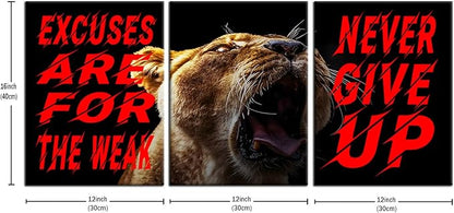 Inspirational Quotes Excuses Are for the Weak Motivational Wall Art Never Give up Poster Painting 3 Pieces Canvas Print Framed for Office Decoration Ready to Hang [36''W X 16''H]