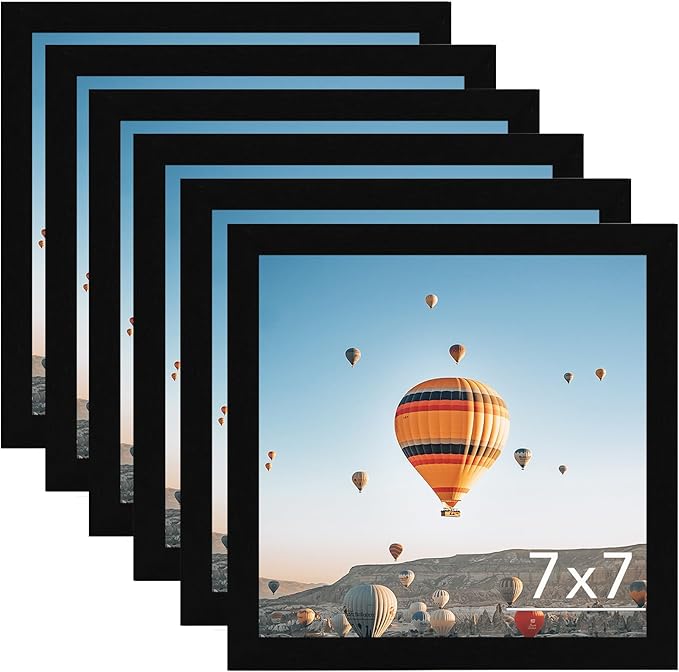 7x7 Picture Frame Set of 6 Black for Wall Hanging or Tabletop, Wall Mounting Horizontally or Vertically, 7 x 7 Square Wall Gallery Poster Photo Frame with Shatter Resistant Plexiglass, 6 Pack, Black