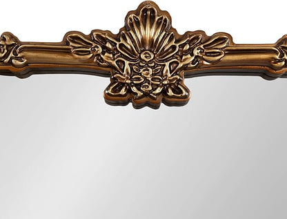Kate and Laurel Elowyn Traditional Ornate Arched Mirror, 25 x 36, Gold, Vintage Arch Mirror with Baroque Details for Use as Bathroom Mirror or Fireplace Mantel Mirror