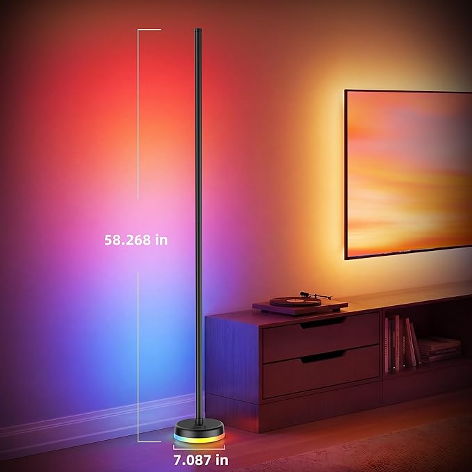 LED Floor Lamp, RGBICWW Corner Floor Lamp with Glowing Base and Music Sync, Modern Standing Lamp 160 Million Colors, Color Changing Lamp for Bedroom Living Room Home Office