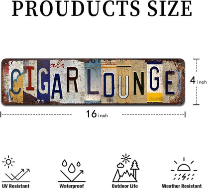 Cigar Lounge Vintage Metal Tin Sign - Rustic Industrial Wall Art for Man Cave, Bar, Study Room, Smoking Room Décor - 4x16 Inch