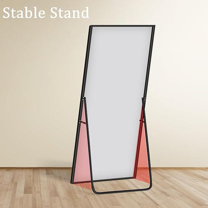 GlasFlength Full Length Mirror with Stand, 64"x21" Full Body Mirror with Aluminum Alloy Frame, Wall-Mounted/Leaning Against Wall/Standing Floor Mirror for Bedroom, Living Room, and Entryway