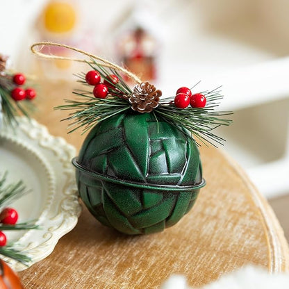 Christmas Bells, Christmas Jingle Bell Decorations with Pinecones and Berries Festive Decor with Real Bell Sound - Holiday Decor for Christmas Tree, Wreath, 3 Pack (White, Red & Green)