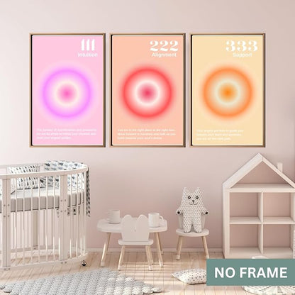 Gradient Aura Angel Numbers Poster Sets for Room Aesthetic Inspirational Quotes Wall Art Paintings Abstract Minimalist Room Wall Decor - 11x17in LAMINATED - No Frame (Angel Numbers 111, 222, 333)