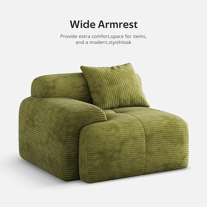 Modern L-Shaped Modular Sectional Sofa for Living Room，Oversized 3-Seater Couch with Deep Seat and Movable Ottoman – No Assembly,Comfortable Suede Fabric Boneless Sofa (Green)