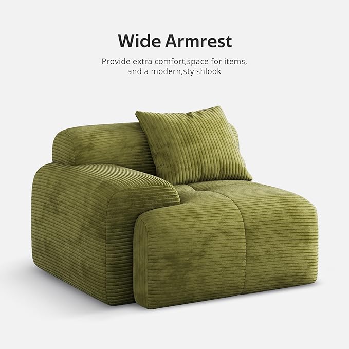 Modern L-Shaped Modular Sectional Sofa for Living Room，Oversized 3-Seater Couch with Deep Seat and Movable Ottoman – No Assembly,Comfortable Suede Fabric Boneless Sofa (Grass Green)
