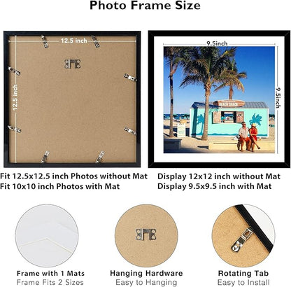 JCJMY 6 Pack 12.5x12.5 Record Frame with 10x10 Mat for Vinyl Record Album Cover Poster, Display Picture 10x10 with Mat or 12.5 x 12.5 Without Mat, Wall Hanging Vinyl Frames, 6 Pack, Black