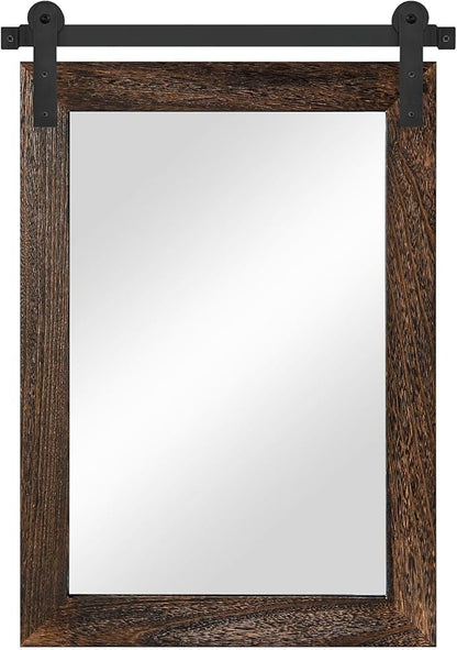COGOOD Farmhouse Barn Door Mirror - 21" x 30" Rustic Wood Framed Wall Mirror for Bathroom, Living Room, Entryway Wall Decor (Black Brown)