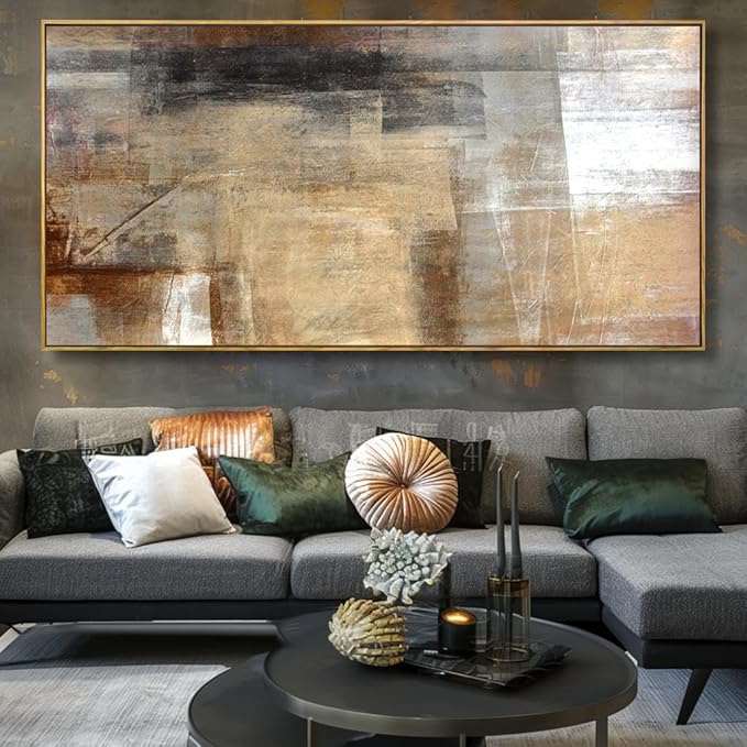 Wall Art Abstract Wall Decor Yellow Black Ink Canvas Painting Modern Artwork for Living Room Bedroom Dining Room Home Office Decor 30"x60" with Framed