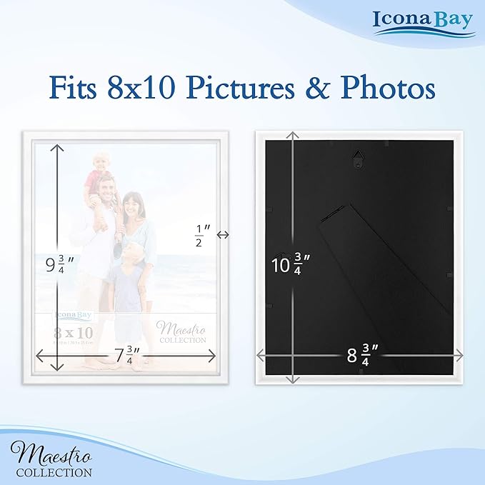 Icona Bay Combination White Picture Frames Set - 10 PC (Five 4x6, Three 5x7, Two 8x10), Classy Contemporary Style, Maestro Collection for Wall Gallery