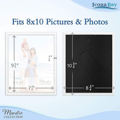 Icona Bay Combination White Picture Frames Set - 10 PC (Five 4x6, Three 5x7, Two 8x10), Classy Contemporary Style, Maestro Collection for Wall Gallery