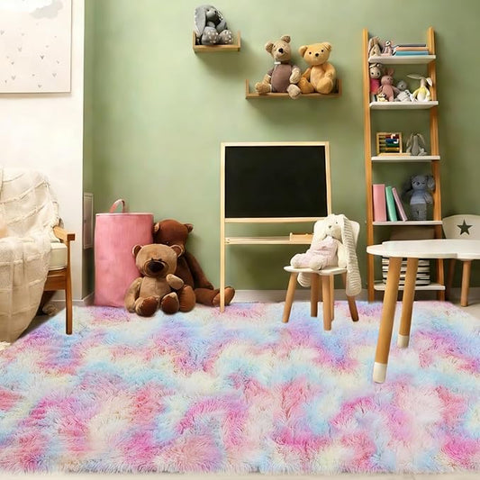 6x9 Children's Rugs for Bedroom,Rugs for Living Room, Plush Fluffy Carpet, Non-Slip Upgrade Rainbow Rug, Suitable for Kids Home Decor Aesthetics Dorm.