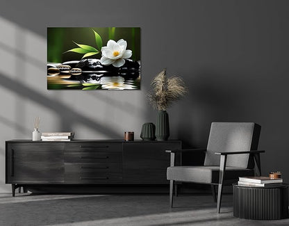 Lotus Flower Wall Art Inspirational Canvas Prints Inhale Exhale Yoga Quotes Poster Positive Relax Prints Pictures for Zen Office Wall Decor Framed Artwork Ready to Hang (12.00" x 16.00")