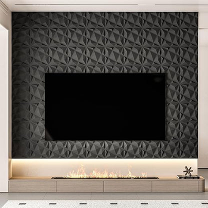 Art3dwallpanels 20 Pack 3D Wall Panels for Interior Wall Decor, 12''x12'' White Accent Diamond Panels for Gaming Room Bedroom TV Background, Black