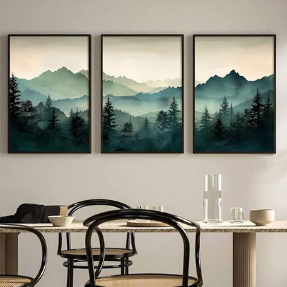 Mountain Wall Art Decor Set of 3 Sage Green Forest Canvas Wall Art Prints Nature Landscape Wall Decor Watercolor Pine Tree Pictures Abstract Modern Painting for Living Room Bedroom 12x16 Inch Unframed