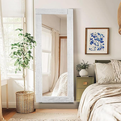 Full Length Mirror 65"x24" – Solid Wood Frame, HD Tempered Glass, Wall Mounted & Leaning, Rustic Modern Decor for Bedroom, Living Room, Entryway, White