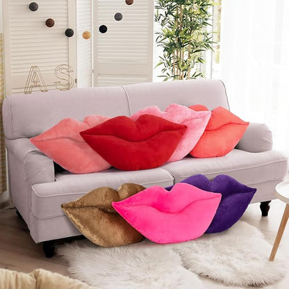 AELS 3D Large Lips Throw Pillows Smooth Soft Velvet Decorative Throw Pillows Love Pillows Cute Pillow Set of 2 for Couch Sofa Bed Living Room Bedroom, Red