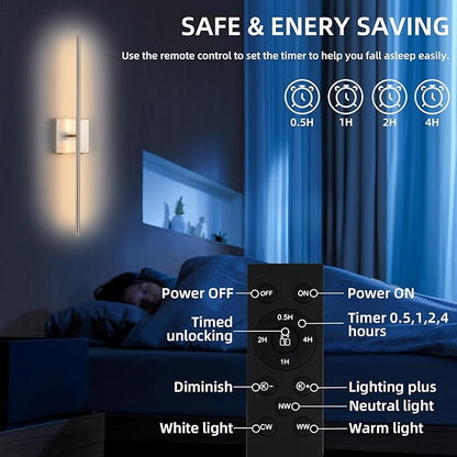 Rechargeable Battery Operated Wall Sconces set of 2, Brushed Nickel Wireless Wall Sconce with Remote Control, 3000K-6000K Dimmable LED Wall Light for Living Room Hallway Bedroom Stairs, 29 Inchs