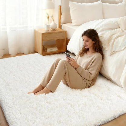 Area Rug for Living Room 6x9, Ultra Soft Shaggy Area Rugs for Bedroom, Upgrade Non-Slip Plush Fuzzy Carpet for Bedroom Girls Boys Room Home Nursery Teens Modern Indoor Home Dorm Decor, Cream White