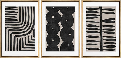 SIGNLEADER Framed Canvas Print Wall Art Set Geometric Black Paint Stroke Patterns Abstract Shapes Illustrations Modern Art Decorative Contemporary for Living Room, Bedroom, Office - 16"x24"x3 NATURAL