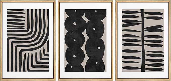 SIGNLEADER Framed Canvas Print Wall Art Set Geometric Black Paint Stroke Patterns Abstract Shapes Illustrations Modern Art Decorative Contemporary for Living Room, Bedroom, Office - 24"x36"x3 NATURAL