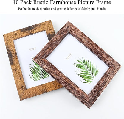 xnlkros Picture Frame Set 10 pack, Farmhouse Photo Frames, Gallery Wall Frame Collage, 8x10 5x7 4x6 Frames in 3 Different Finishes Picture Frames For Wall or Desk,Dark Brown