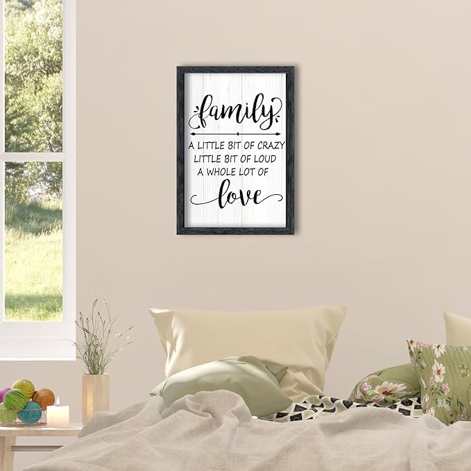 AuraPeak Family Wall Decor For Family A Little Bit Of Crazy Sign Hallway Entryway Horizontal Home Modern Positive Farmhouse Living Room Wall Hanging Art (Black 16"×10")