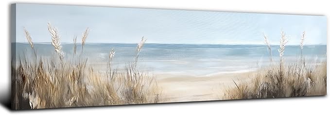 Large Abstract Ocean Wall Art Beach Picture Coastal Room Decor Seaside Landscape Wall Decor Nautical Canvas Prints Poster Seascape Painting for Living Room Bathroom Vintage Nature Sea Artwork Decorations 14x48"