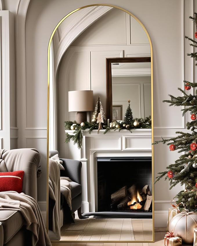 Suidia Full Length Mirror, 71"x32" Floor Standing Mirror Freestanding, Full Body Mirrors with Stand for Bedroom, Hanging Mounted for Living Room Cloakroom, Gold, Arched Style
