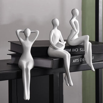 Quoowiit White Thinker Statue Unique Ornament Sculpture, Art Modern Home Decor Accents Bookshelf Decor, Creative Table Decorations for Living Room Desk 3 Piece