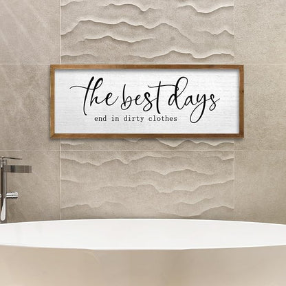 TQianJiang Funny Laundry Room Wall Decor 24"×10" Inspirational Quote Sign for Farmhouse Restroom Toile Restroom Large Simple Washroom Rustic Vintage Wood Framed Wall Hanging Art (Wood)
