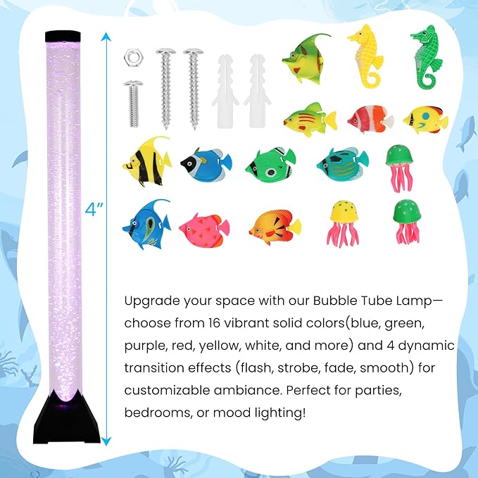 4FT Sensory LED Bubble Tube Lamp with Color-Changing Lights – Soothing Water Bubble Effects for Kids with Autism & ADHD, Stress Relief for Adults, (One Set, Not Five Sets)