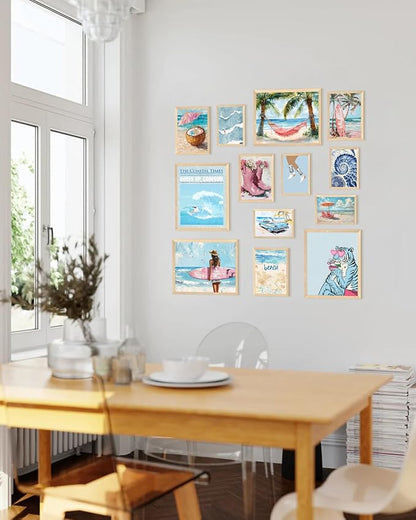 KBKBART Coastal Cowgirl Room Decor Aesthetic Set of 13, Coastal Granddaughter Prints For Wall Decorations, Preppy Cowgirl Wall Art, Blue Beach Room Posters For Teen Girls Bedroom Decorations (Unframed)