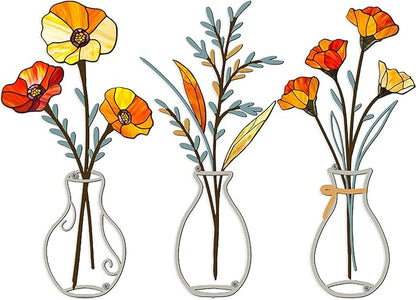 Fanjashn 3 Pcs Metal Flowers Wall Decor, Minimalist Floral Wall Art Decor for Bathroom, Living Room, Bedroom, Kitchen and Dining Room
