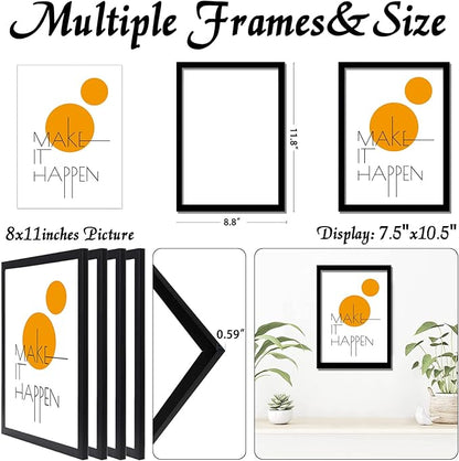 8x11 Picture Frame Set of 4, Black 8 x 11 Frame High Transparent Wall Gallery Poster Canvas Photo Frames for 8 by 11 inches