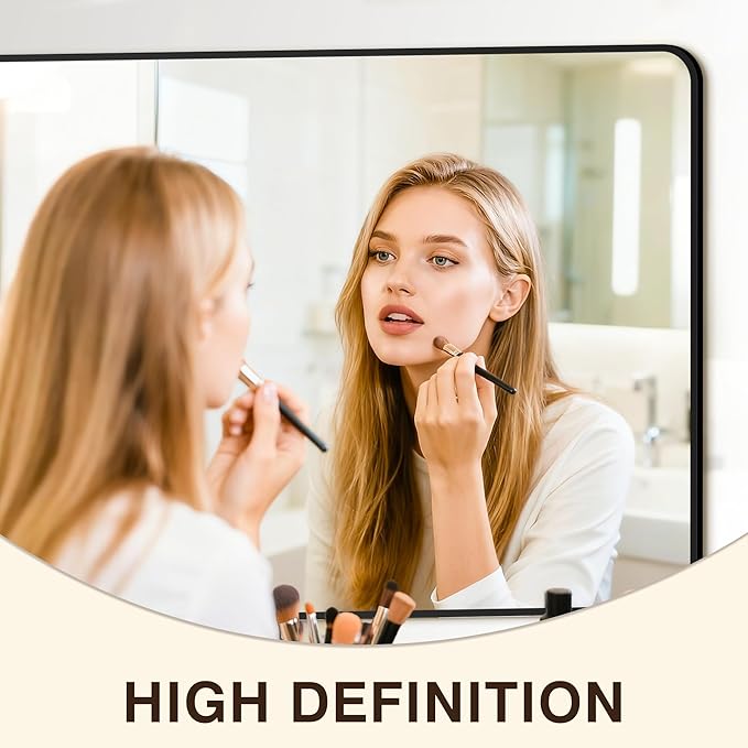 Bathroom Vanity Mirror for Wall, 55"x30" Wall Mounted Bathroom Mirror for Over Sink with Sturdy Metal Frame, Vertical or Horizontal, Living Room, Bedroom, Entryway(Black)
