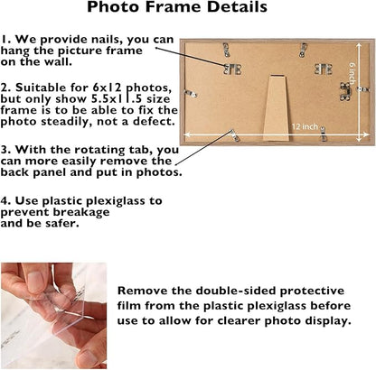 JCJMY 6x12 Rustic Brown Picture Frame Set of 6, Horizontal and Vertical Formats for Wall Hanging, 6 x 12 Wall Gallery Poster Photo Frames with Shatter Resistant Plexiglass, 6 Pack, Rustic Brown