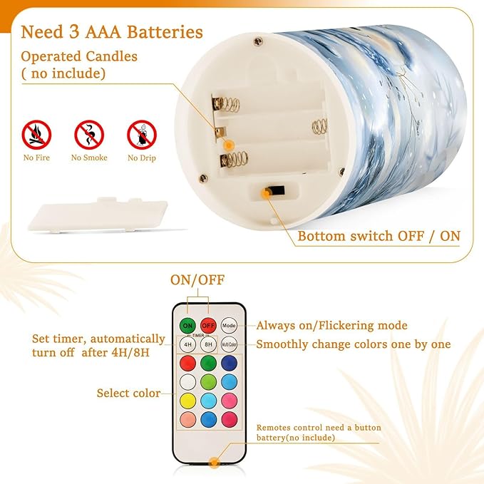 ALAZA Blue and Silver Christmas Snowman Flickering Flameless Candles Battery Operated with Remote Timer,Tea Light Candles LED Pillar Votive Candles Set of 2 for Outdoor Indoor Decorations