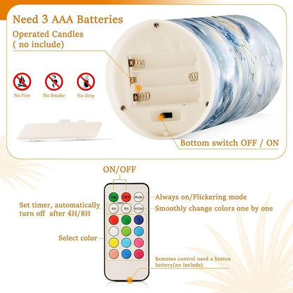 ALAZA Blue and Silver Christmas Snowman Flickering Flameless Candles Battery Operated with Remote Timer,Tea Light Candles LED Pillar Votive Candles Set of 2 for Outdoor Indoor Decorations