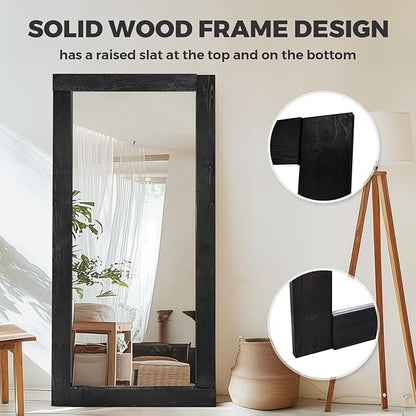 Full Length Mirror 71"x32" – Solid Wood Frame, HD Tempered Glass, Wall Mounted & Leaning, Rustic Modern Decor for Bedroom, Living Room, Entryway, Black