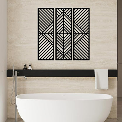 ESTART 3 Pcs Geometric Home Metal Wall Decor Vertical Abstract Minimalist Modern Black Wall Art Slatted Design Wall Hanging Sculpture for Living Room Bedroom Bathroom Office, 22 x 22 Inch